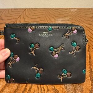 Coach Black Wristlet with Colorful Cherry Design